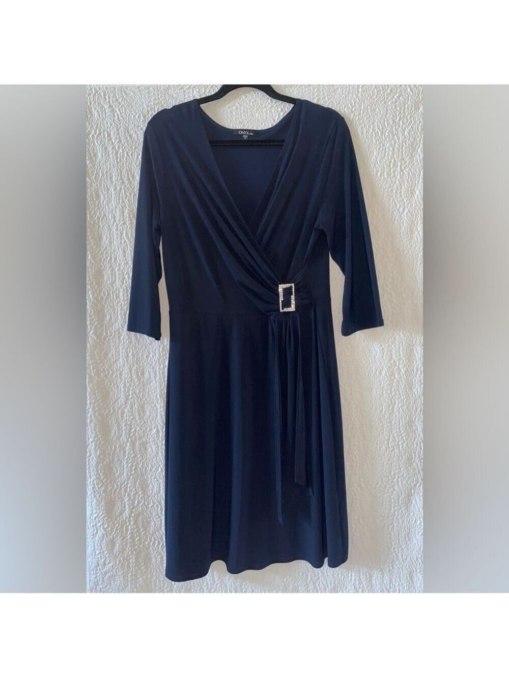 Onyx Nite  3/4-Sleeve Faux Wrap Midi Dress
